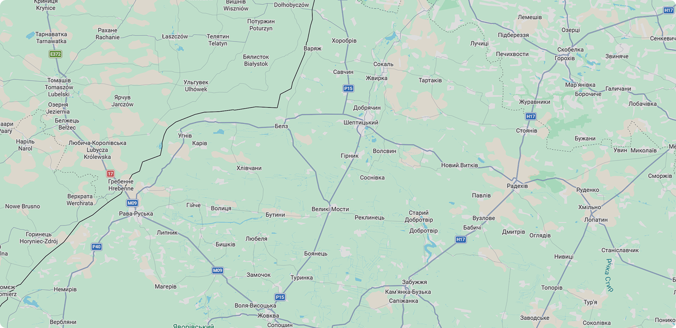 Map showing Chervonohrad Industrial Park location relative to EU border crossings and logistics routes